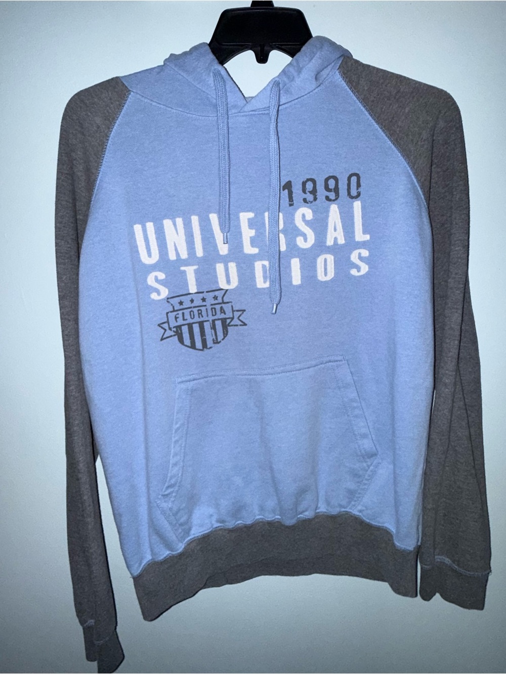 Universal Studios Raglan Pullover Hoodie in Light Blue and Gray